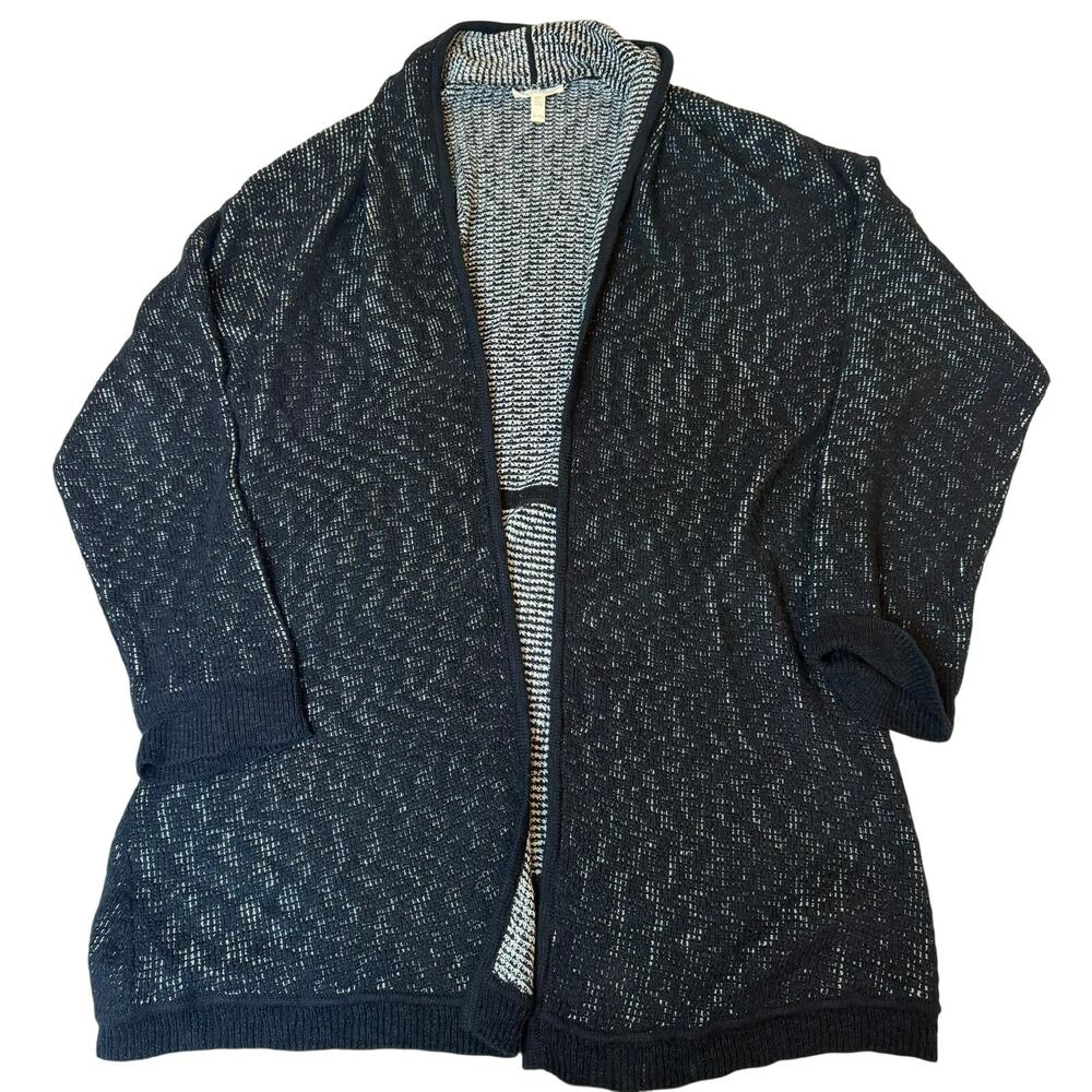 Eileen Fisher Open Cardigan Sweater XL Black White